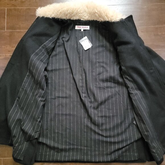 Free People Milly Wool Coat Womens L Faux Fur Cozy Winter Warm Y2K Military - Picture 3 of 10